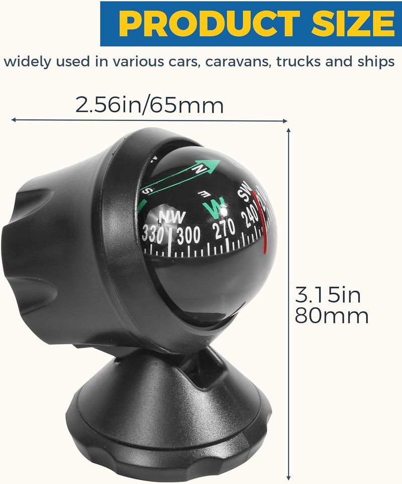 UBOG Car Compass,Compass for Car,Automotive Compass Ball,Car Accessories Auto Compass Car Compass Dashboard,Car Mount Compass with Bottom Stick,Dashboard Compass for Boat Car Truck to Find Direction - Image 2